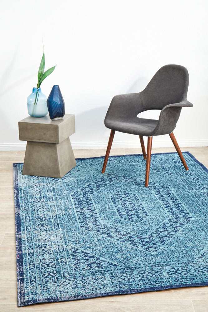 Vintage Distressed Eternal Vision Blue Rug – Lost Design Society